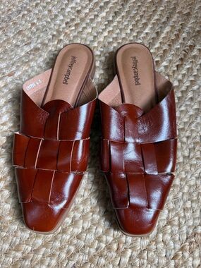 Jeffrey Campbell Cognac Woven Mules Slides Size 9.5 Women Classic